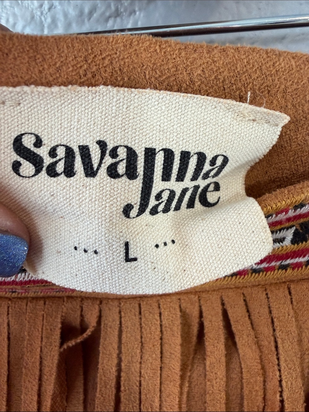 Savanna Jane Rust Suede Fringe Mini Skirt with Embroidered Trim - Picture 5 of 7